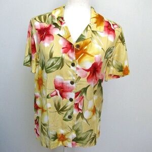 Caribbean Joe Button-up Shirt Yellow Floral Rayon Womens Size Small